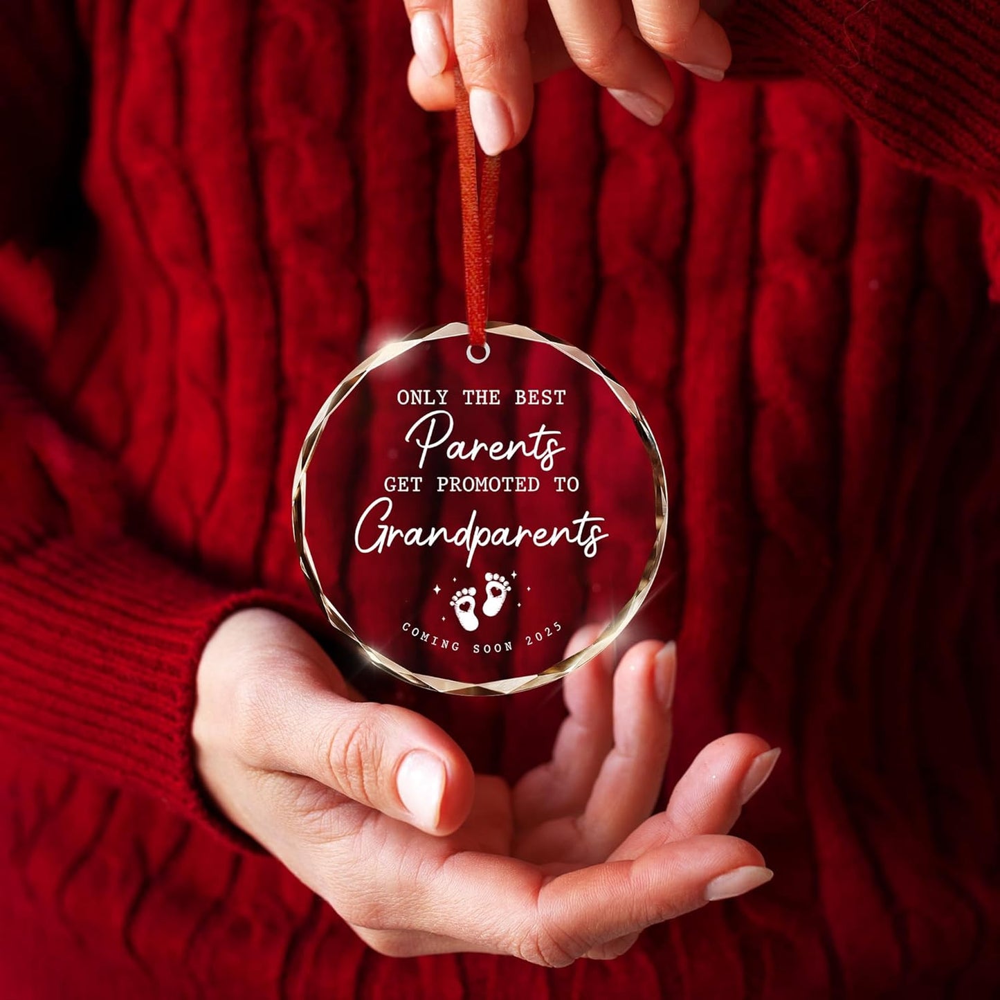 OASSIE Pregnancy Announcement for Grandparents - Christmas Ornaments 2025, Promoted to Grandpa, Grandma, First Time Grandma, Grandpa Gifts for Grandparents - Christmas Decorations Glass Ornaments