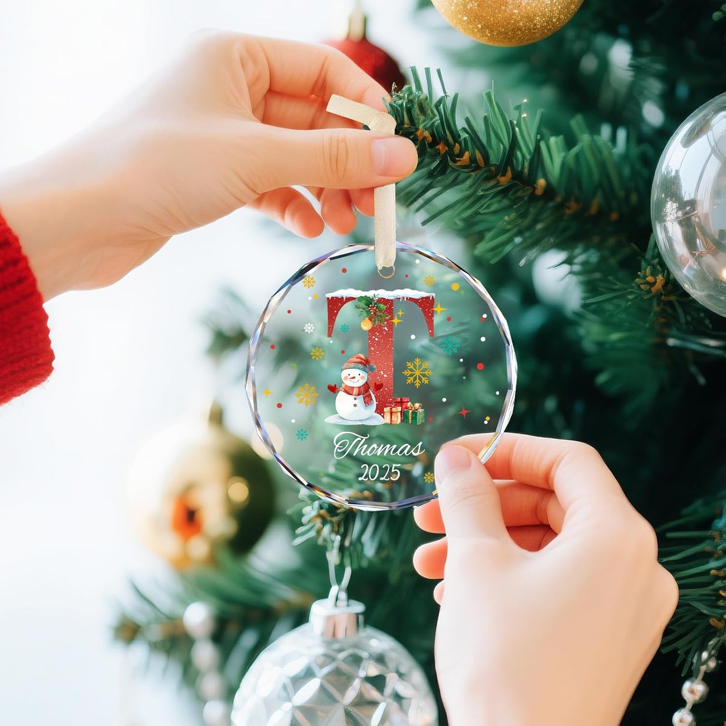 Personalized Christmas Ornaments with Names, Name Ornaments for Christmas Tree, Letter Custom Christmas Ornament for Kids and Adults, Stocking Name Tags