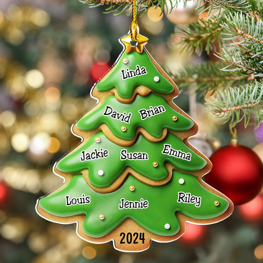 Family Gingerbread Name - Personalized Custom 3D Inflated Effect Acrylic Ornament Family Members and Pets Ornament Gifts for Family Tree Decoration (A05, 4 Names)