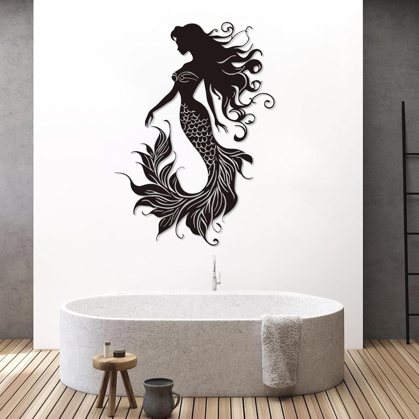 Veplsur Mermaid Metal Wall Art, Metal Mermaid Wall Decor, Marine Biology Wall Decor, Ocean Wall Art, Nautical Wall Hanging, Beach Hanging for Bathroom Bedroom (Gold, 48"x34"|121x86cm)