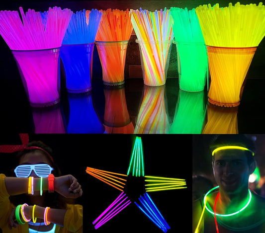 GiftExpress Glow Sticks Bulk 600 Pcs for New Year - 8" Assorted Neon Color Glow In The Dark Glowsticks - Bulk Light Up Party Favors to Make Glowstick Necklaces, Bracelets & Decorations for Kids