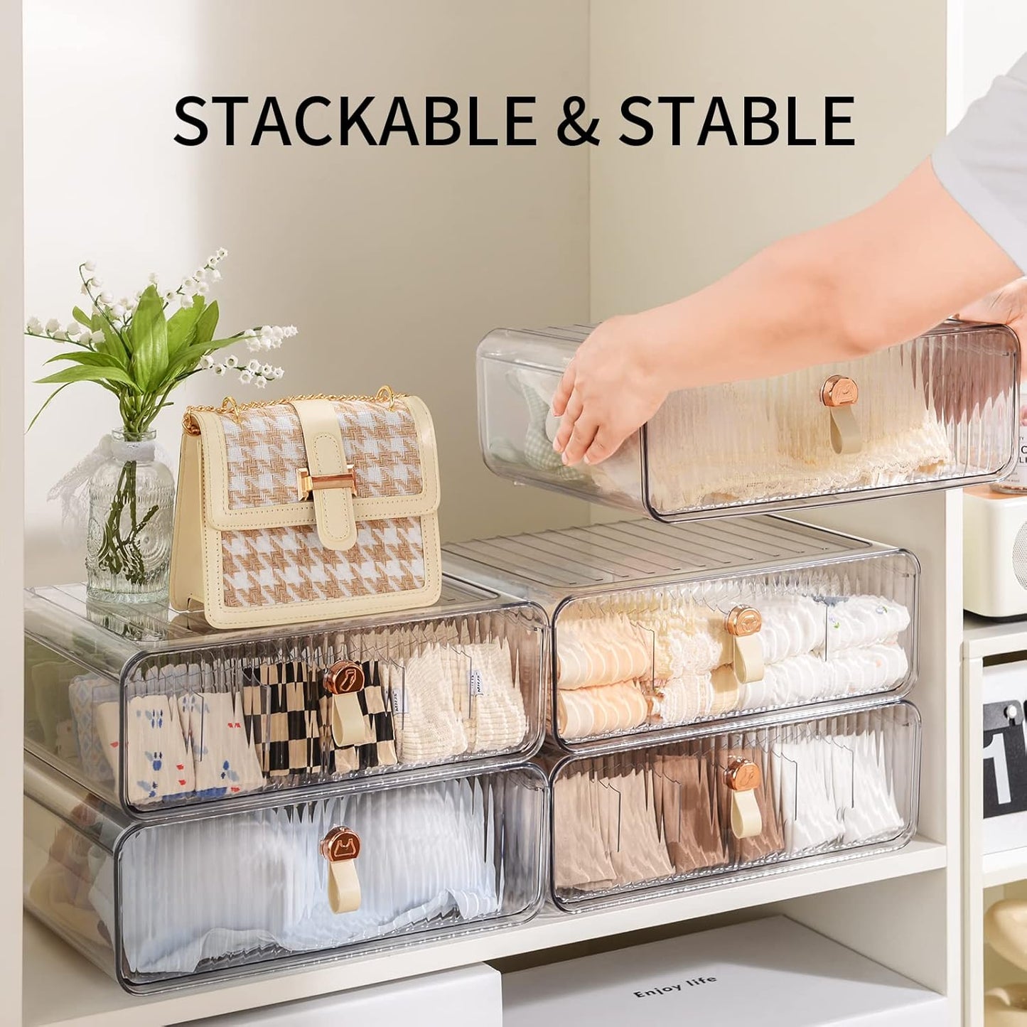Underwear Drawer Organizer, Stackable Bra Organizer for Closet, 1 Cell Bra Storage, Sock and Underwear Organizer, Closet Organizers and Storage Drawer for Bra, Socks, Tie, Belt, Scarf