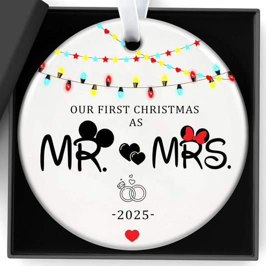Christmas Ornaments 2025, Our First Christmas As Mr & Mrs, 1st Marriage Ornament, Newlywed Ornament, Xmas Hanging Decorations, Bridal Shower Gifts, Wedding Gift for Couples 3Inch Ceramic