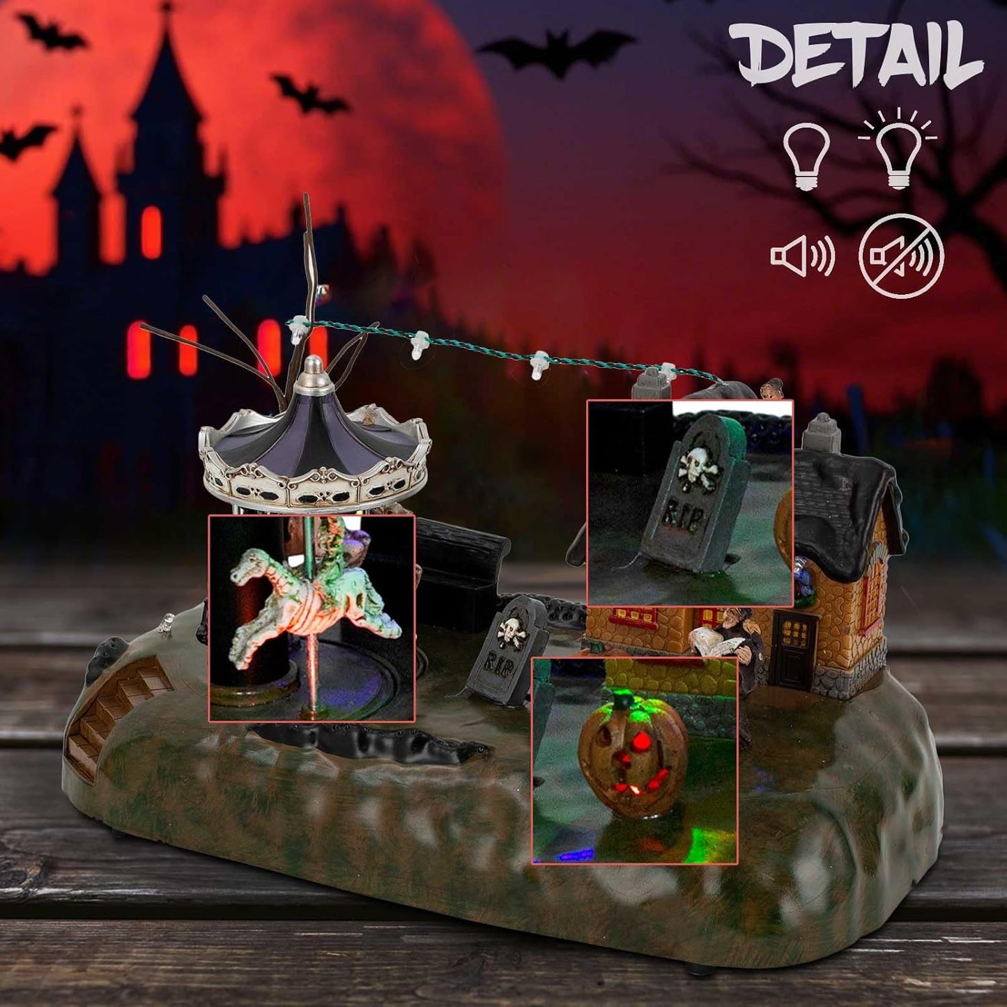 Animated Halloween Village House with Seesaw and LED Lights, Battery Operated Indoor Use only.
