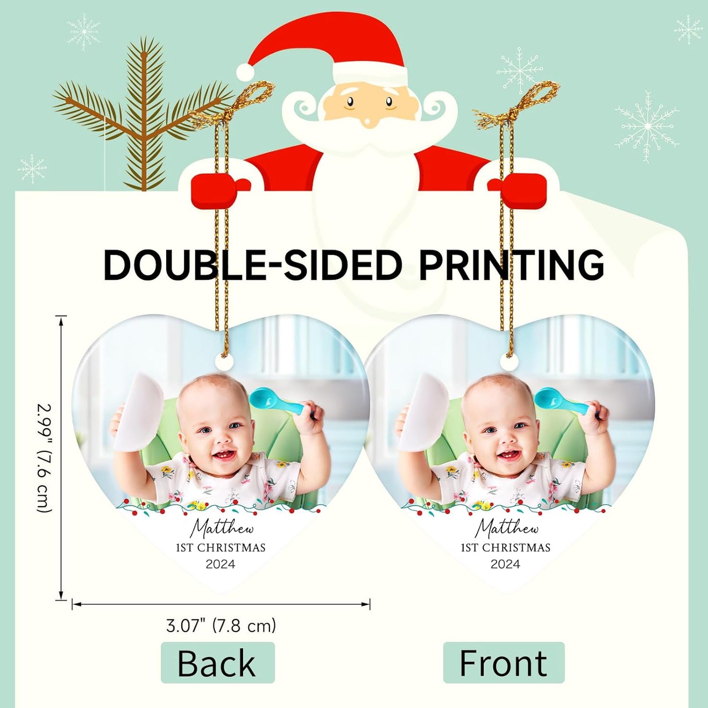 Baby's First Christmas Ornament 2025, Personalized Photo Christmas Ornaments, Custom Name Keepsake Ornament for Newborn Baby, New Baby Gift, Ceramic Christmas Tree Ornament