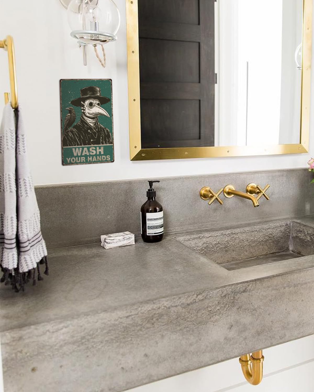 ALKB Halloween Bathroom Decor 8x12 Inch - WASH YOUR HANDS, Gothic Vintage Metal Tin Sign, Novelty Gifts for Men Women Adult