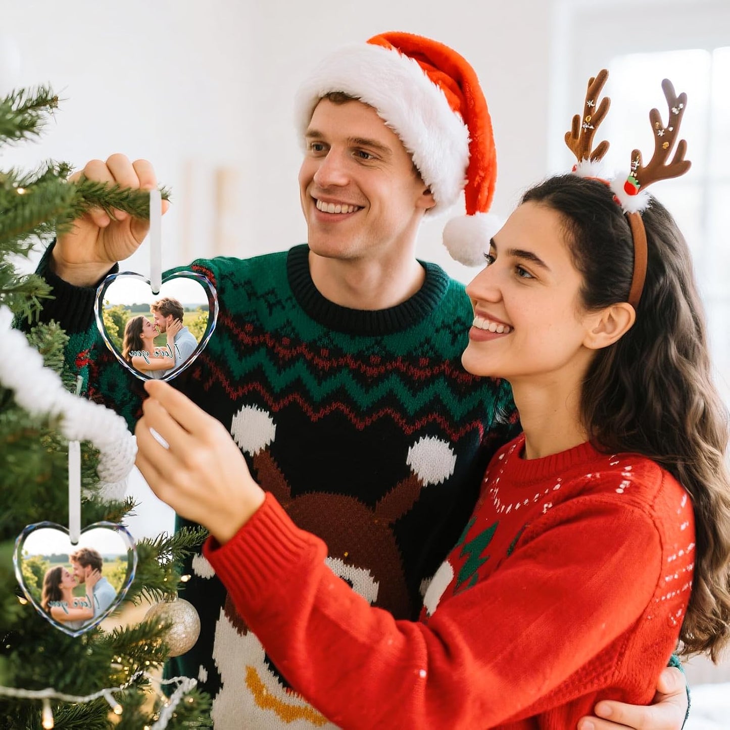 Personalized Christmas Ornaments 2025 - Custom Crystal Photo Ornaments for Christmas Tree, Wedding Engagement Gifts for Couples, Bridal Shower Gifts for Bride