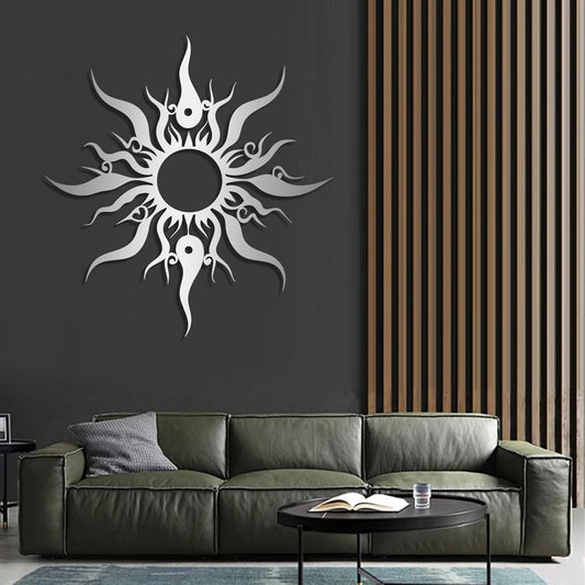 Hotuijxca Metal Wacky Sun Wall Art, Wacky Sun Metal Decor for Livingroom, Bedroom (Silver, 28"x27"/70x67cm, metal wall art)