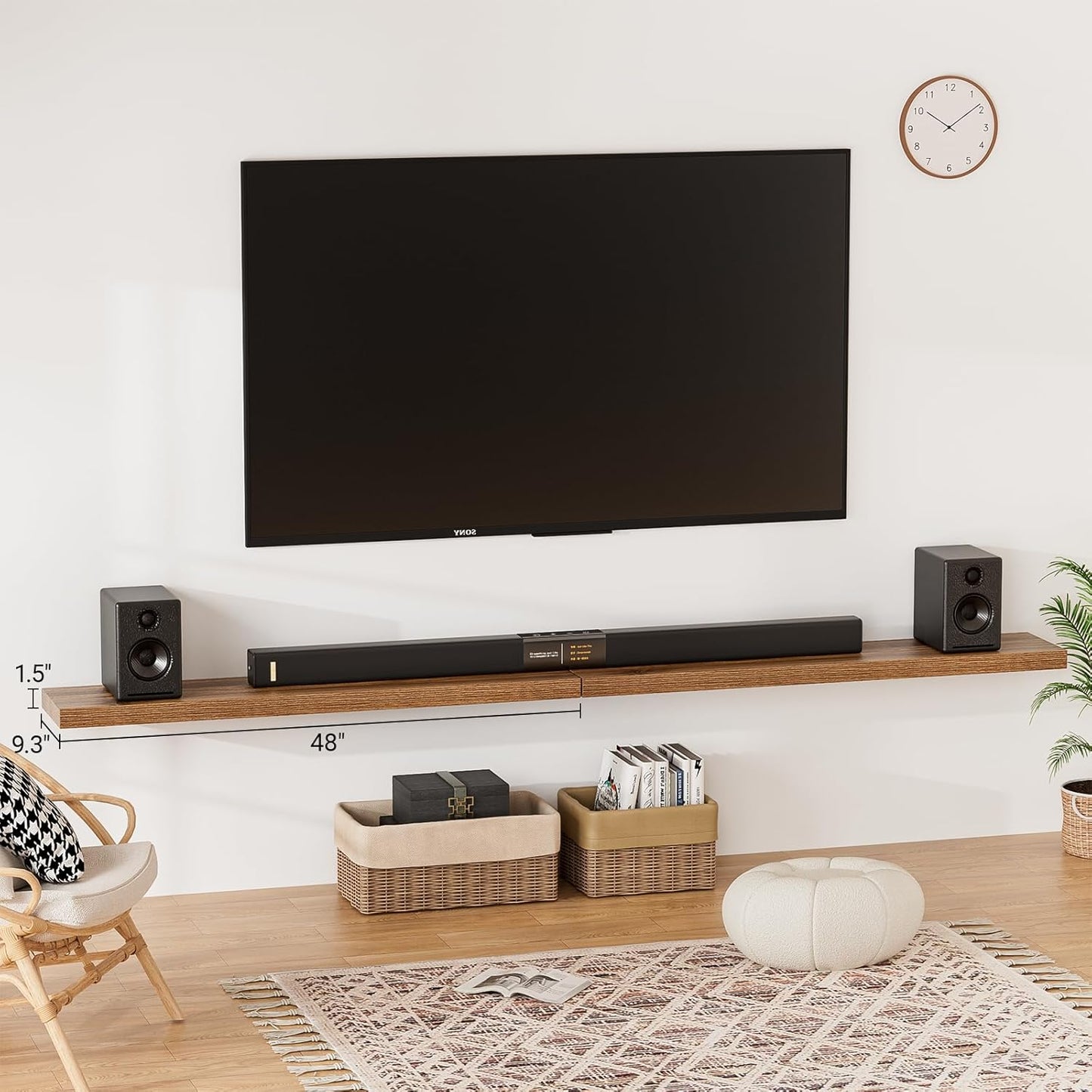 Heimlove Floating Shelves for Wall 48 Inches Long,9.3" Deep Walnut Floating Shelf Set of 2,Wall Mounted Wood Shelves for Bathroom Bedroom Living Room Kitchen Office,Shelf for Books Storage Room Decor