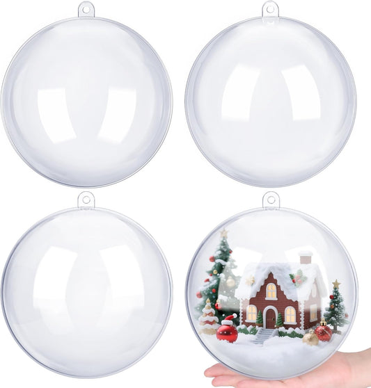 ANVAVO 2 Pieces 20 cm Christmas Clear Plastic Fillable Ball Ornaments DIY Craft Transparent Baubles Shatterproof Christmas Tree Hanging Ornaments for Xmas New Years Birthday Wedding Home Decor