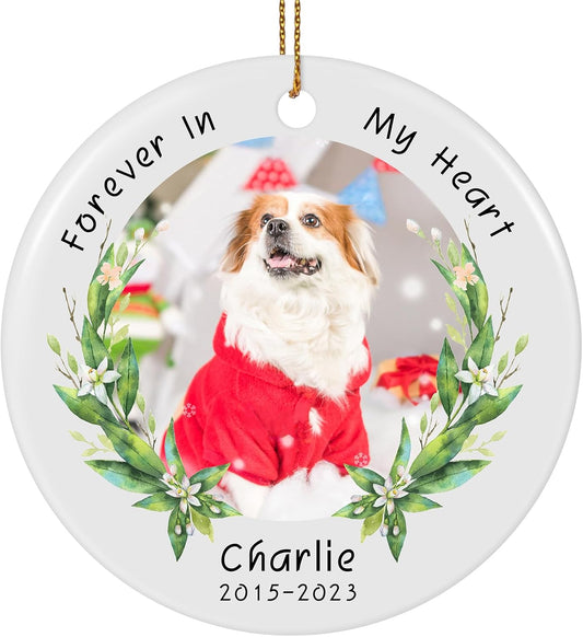 Personalized Dog Photo Christmas Ornament 2025, Ceramic Custom Pet Memorial Ornament Xmas Gifts for Christmas Trees Decorations