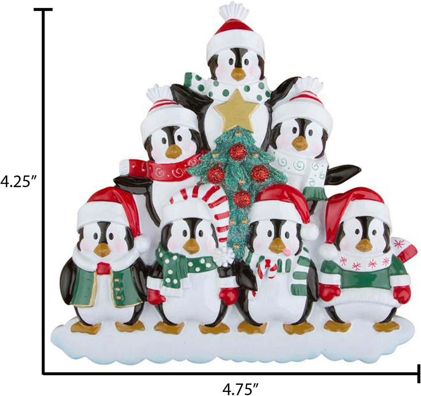 3D Penguin Family of 7 Ornament 2025 Personalized Family Christmas Ornaments 2025 | Snowy Tree Holiday Penguins Personalized Tree Ornaments for Grandchildren Siblings & Grandkids of Seven Ornament