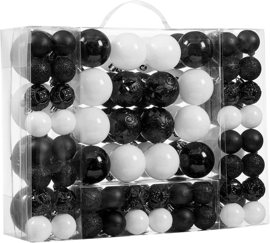 87-Pack Shatterproof Christmas Ball Ornaments Set, Christmas Tree Decorations with Hand-held Gift Package for Xmas Tree Holiday Wedding Party (Black and White)