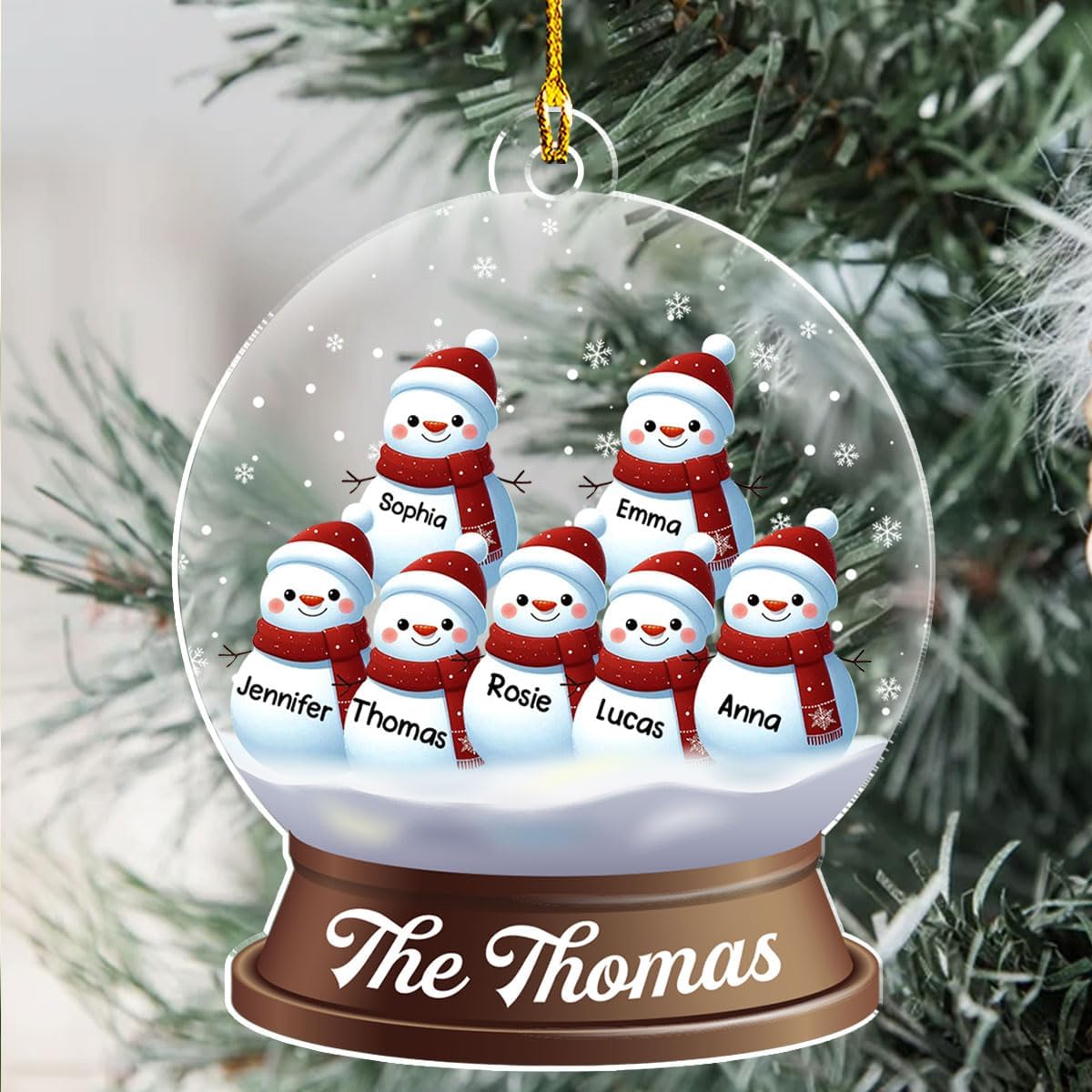 Personalized Family Christmas Acrylic Ornament 2024 - Custom Name Snowman Family Members up to 10 People, Snow Globe Ornament Gifts for Family Tree Decoration (A03, 5 Names)