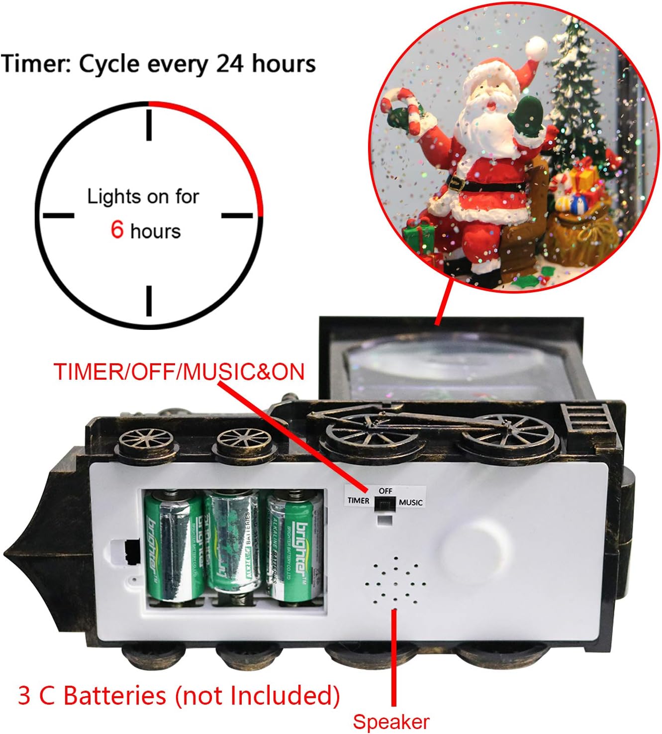 GenSwin Lighted Christmas Snow Globe Lantern, Battery Operated Santa Claus Musical Train LED Water Glittering with 6H Timer, Christmas Home Decoration Gift(Copper)
