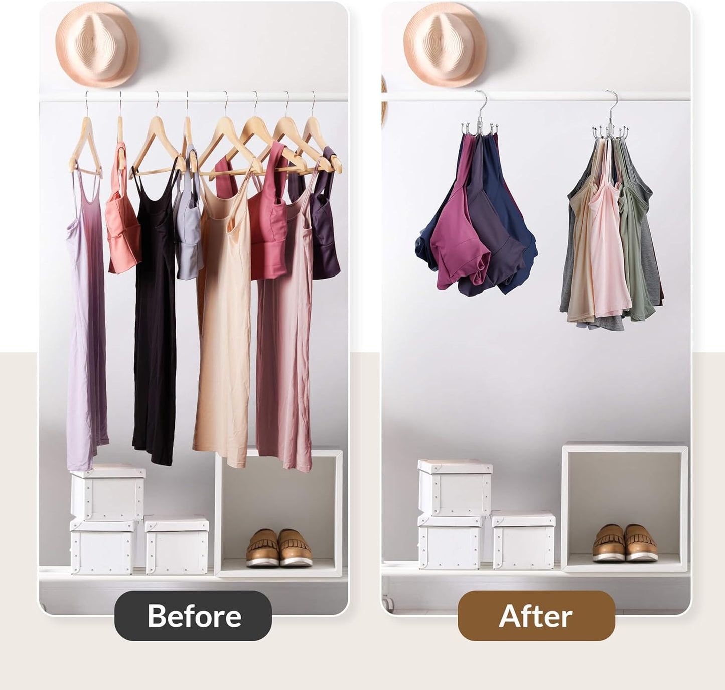 ZEDODIER Tank Top Hanger, Rotatable Bra Organzier for Closet, Max 24 Storage Capacity Sport Bra Holder, Metal Space Saving Closet Organizers and Storage, Silver