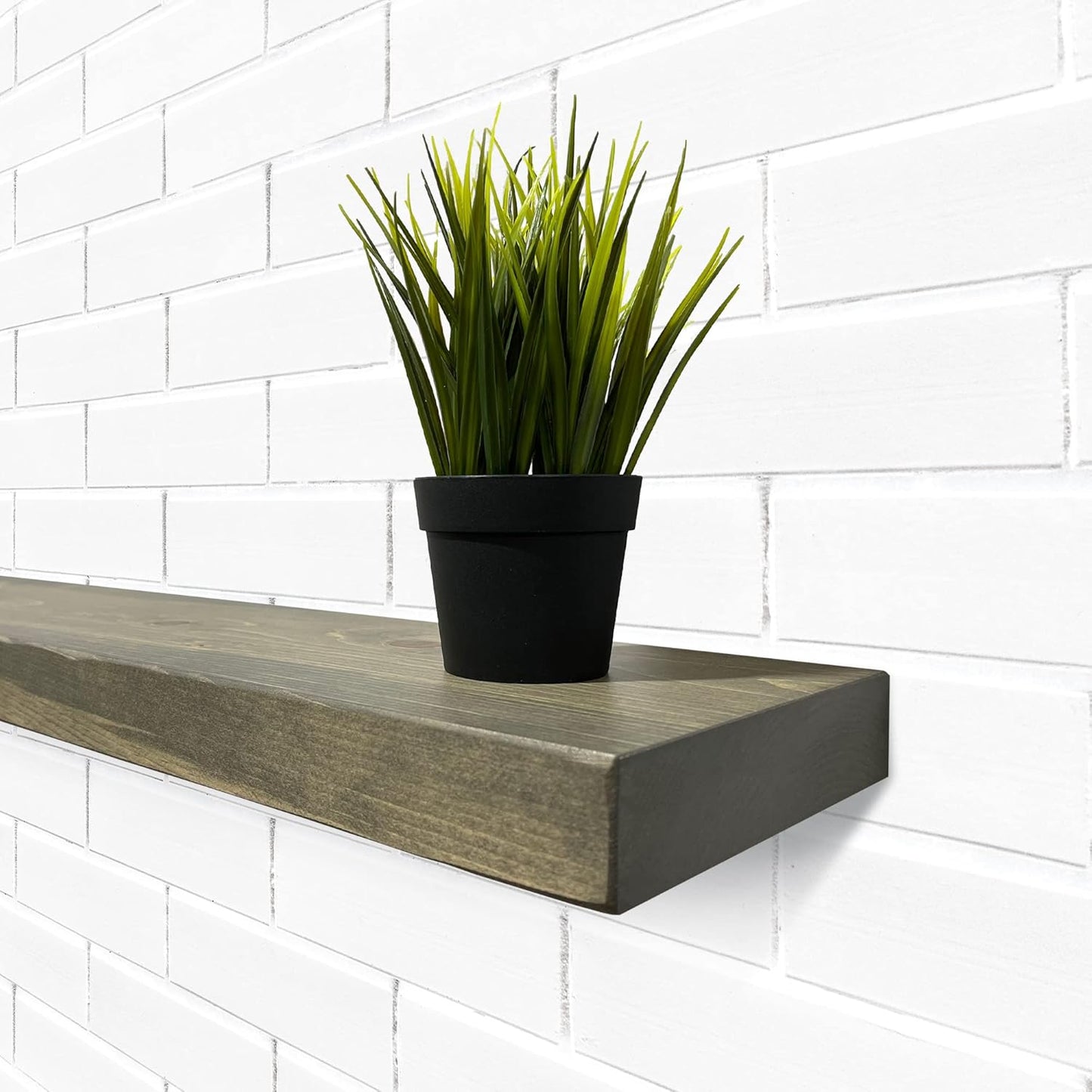 URBANDI, Rustic Floating Shelves, Set of 2, Hidden Bracket, Solid Wood, Heavy Duty, Wall Mounted Shelves, (Grey, 12Wx6D)