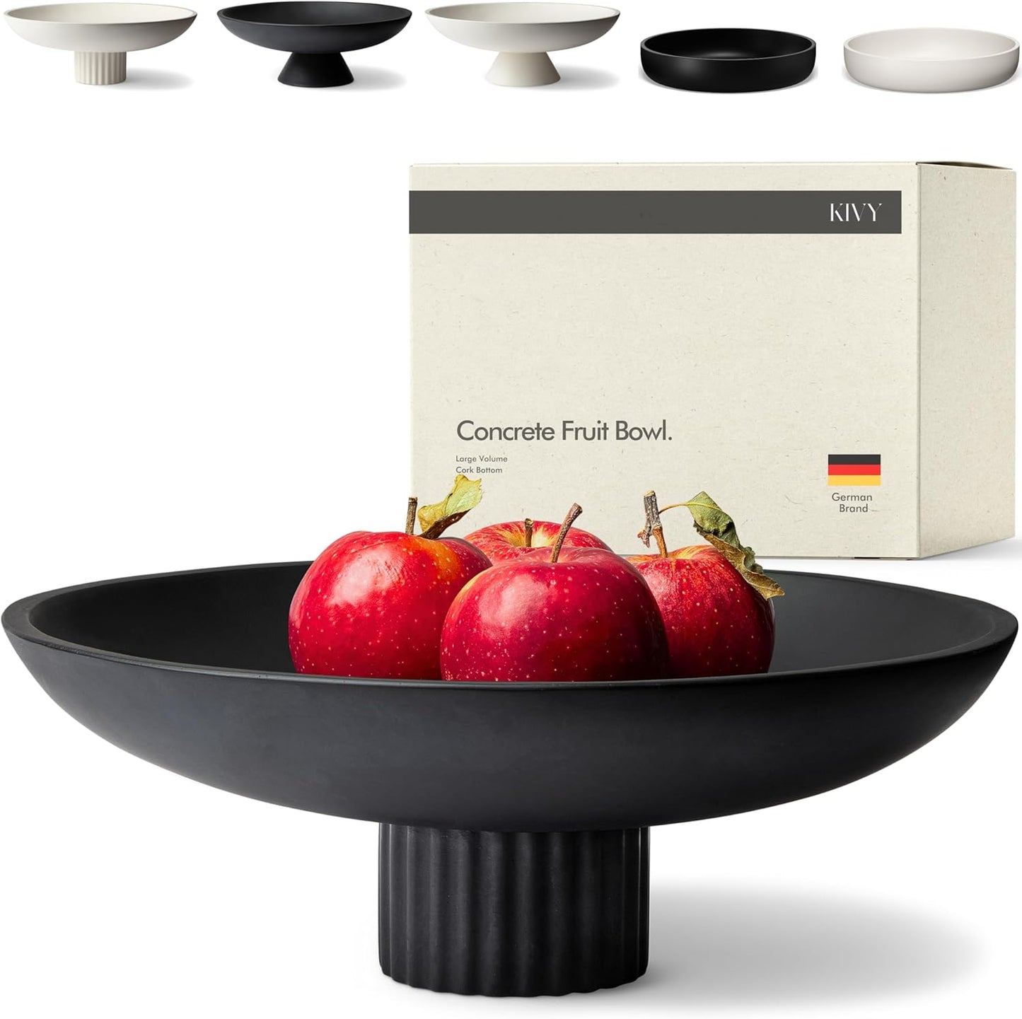 KIVY Concrete Fruit Bowl for Kitchen Counter - Large Decorative Bowl for Home Decor - Black Pedestal Bowl - Decorative Bowls for Home Decor - Black Kitchen Island Decor