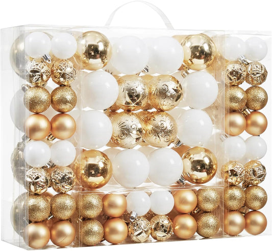 87-Pack Shatterproof Christmas Ball Ornaments Set, Christmas Tree Decorations with Hand-held Gift Package for Xmas Tree Holiday Wedding Party, Gold
