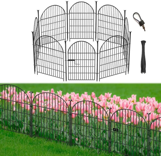 Garden Fence Border, 32 in(H) x17.5 Ft(L) 8 Panels, Tall Garden Animal Barrier Fence with Gate, Dog Fence Outdoor for Yard, Arched Rustproof Metal No Dig Fence, Flower Bed Fencing