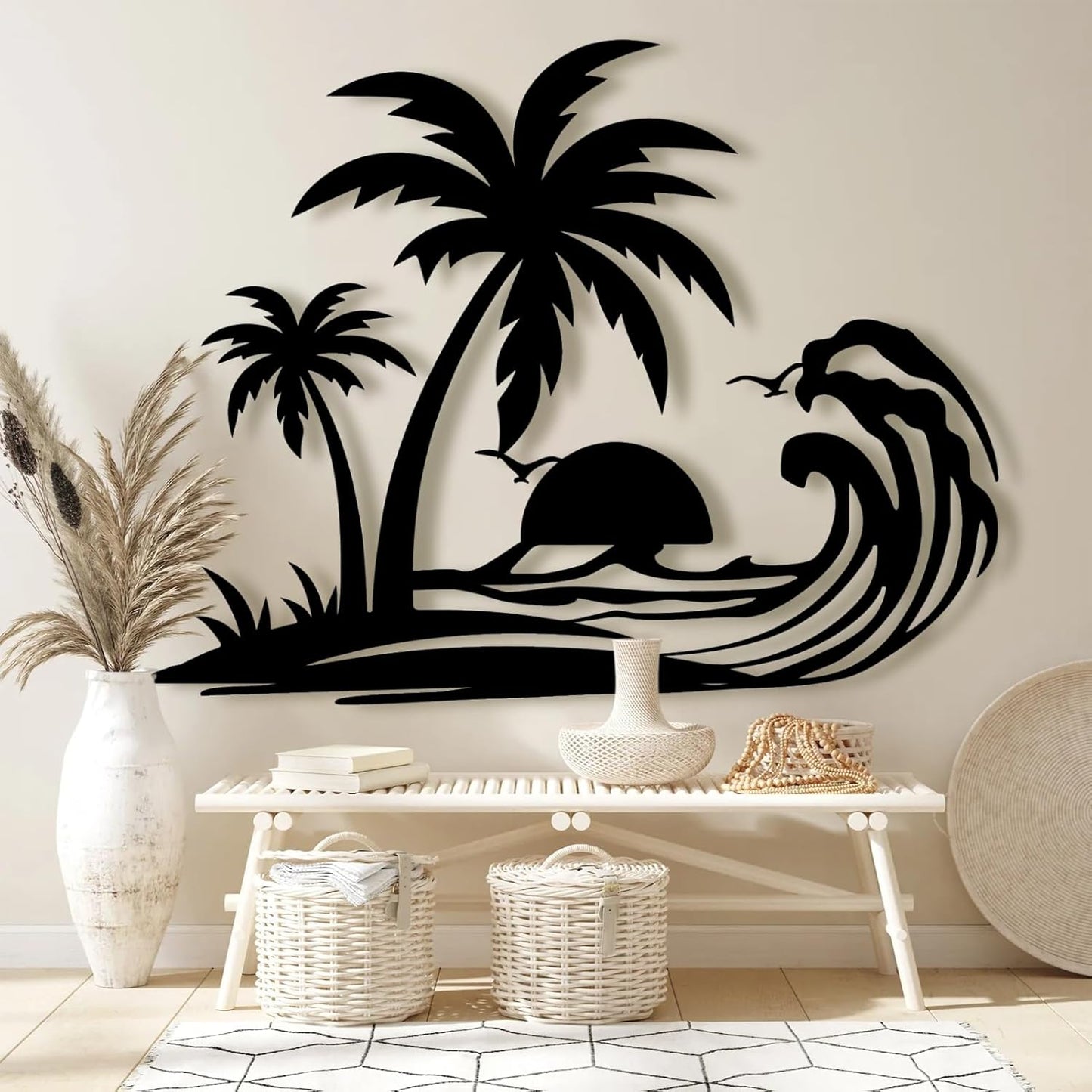 Palm Tree Metal Wall Decor,Palm Tree Metal Wall Art,Metal Palm Tree,Metal Palm Tree Wall Decor,Tropical Metal Wall Art,Beach Wall Decort,Metal Wall Decor (style 1,white,19 L" x 14 W" / 47 x 37 cm)