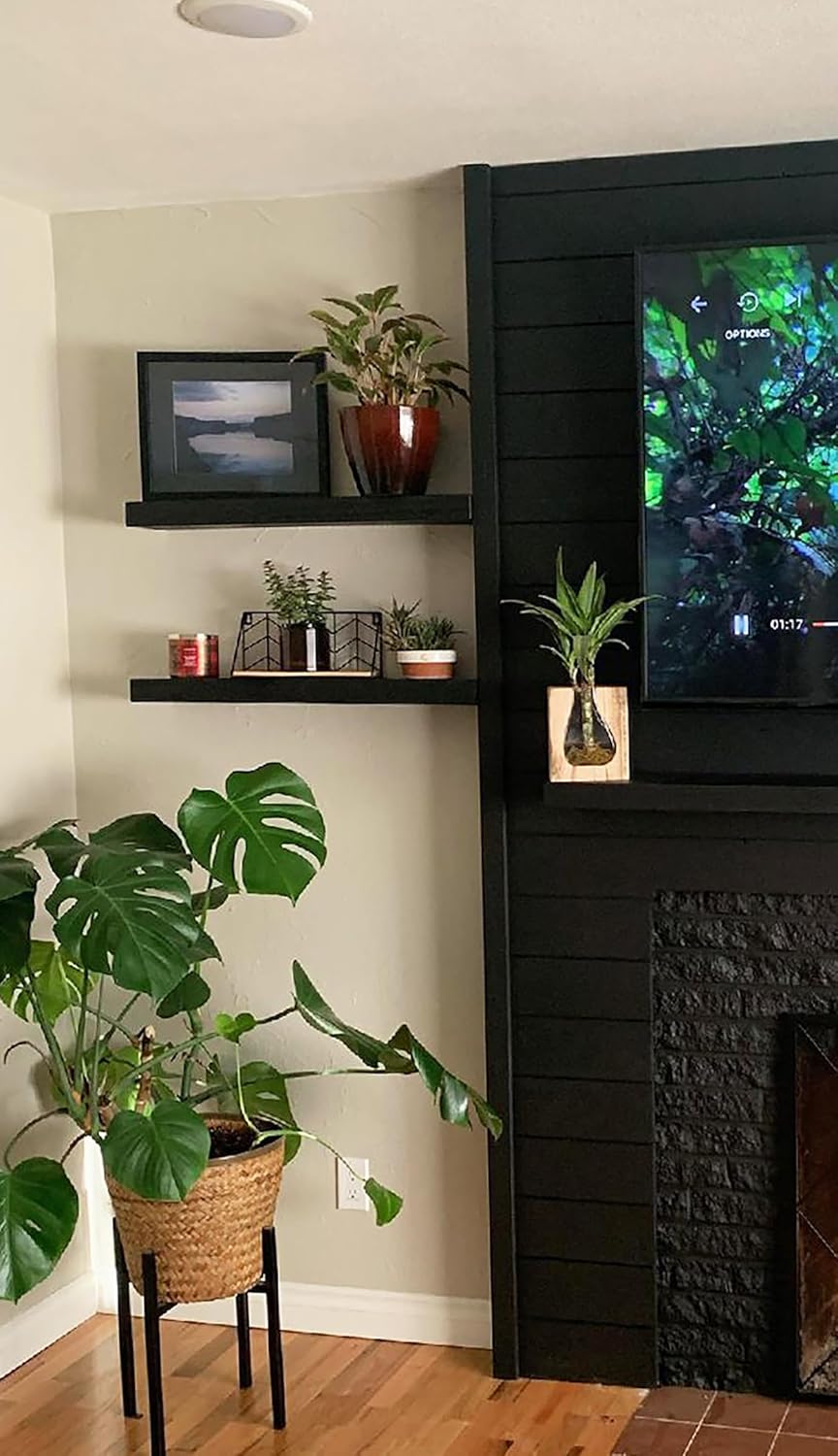 joelsantiques 24 Inch Wooden Floating Shelves for Wall - 24x6x2 in - Made of Natural Wood - Short Heavy Duty Rustic Wall Shelves for Bedroom - Perfect for Bathroom, Kitchen - Black