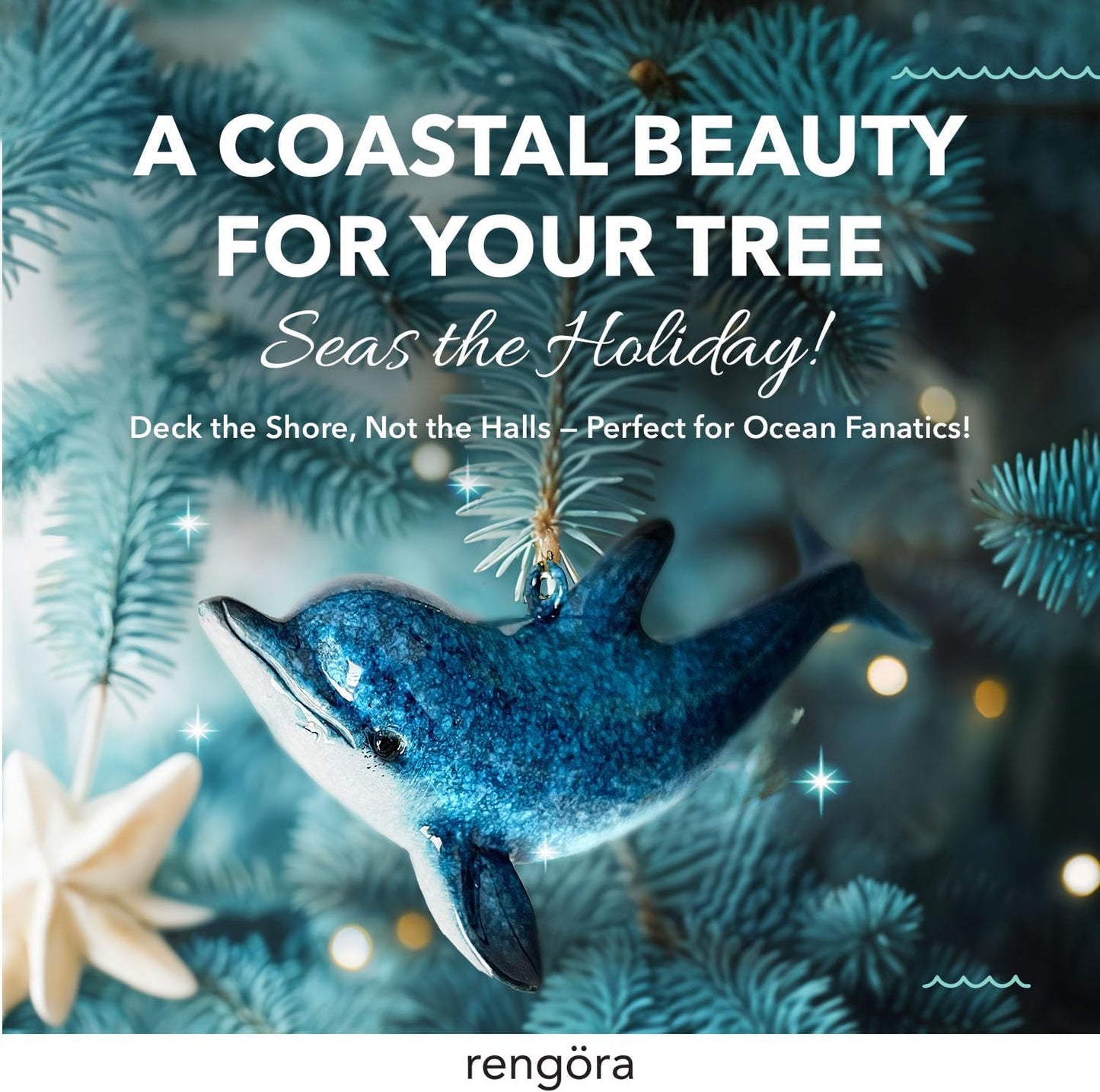 Hand-Painted Beach Christmas Ornament – Coastal Tree Decoration for Ocean Lovers – Unique Nautical Ornament for Christmas Tree or Stocking Stuffer Gift (Solo Dolphin)