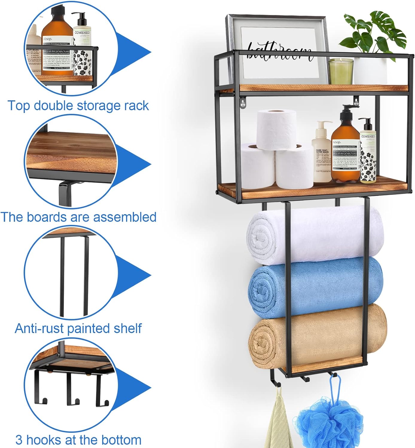 Towel Rack Wall Mounted - Space-Saving Design for Small Bathrooms - Versatile Organizer for Towels, Blankets, and More - Ideal for RVs and Hotels