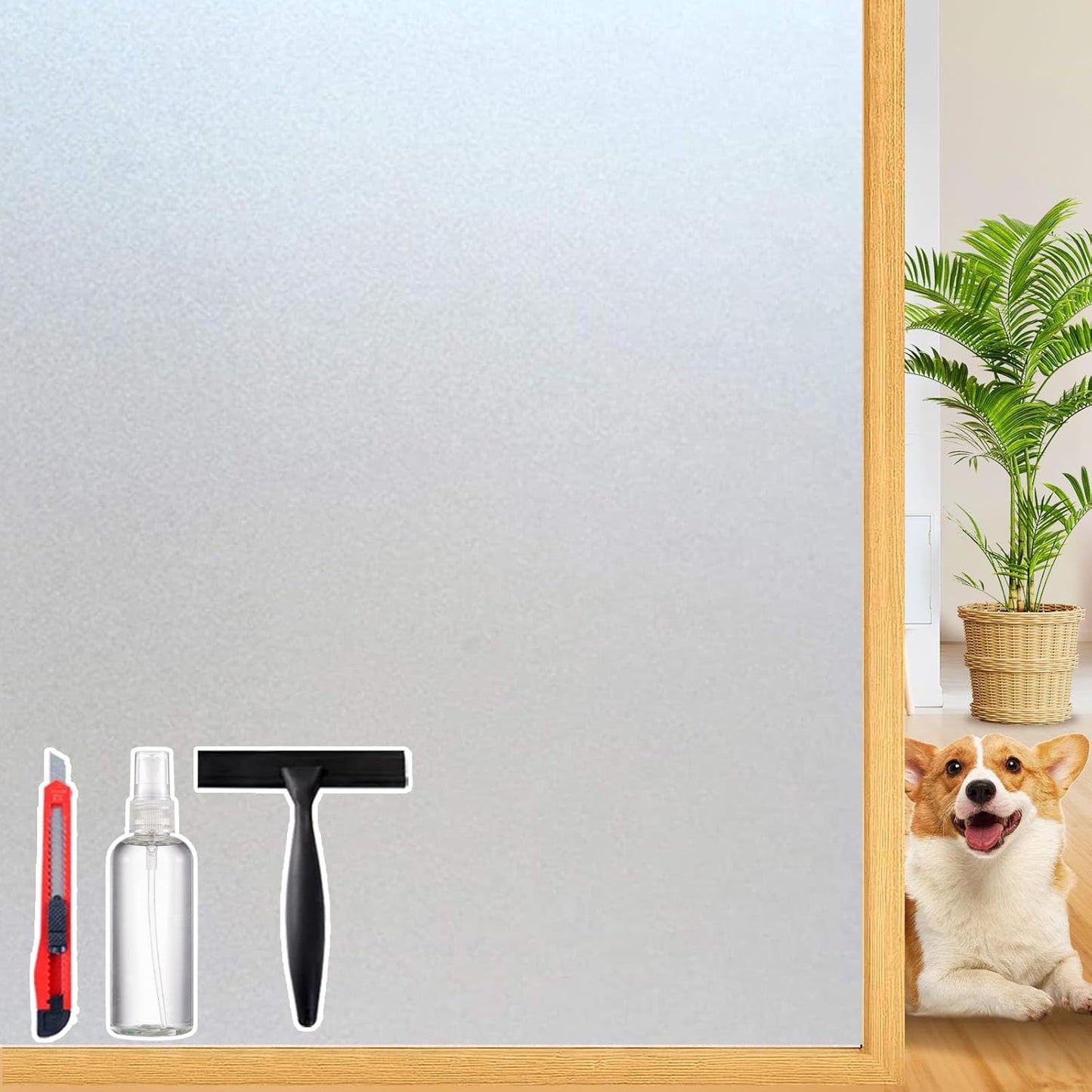 Frosted Glass Window Privacy Film Decorative with Tools, 2 Way Frosting Privacy Film for Glass Windows, Static Cling Tint for Home Anti-UV, Covering Clings 47.2" by 157.4"