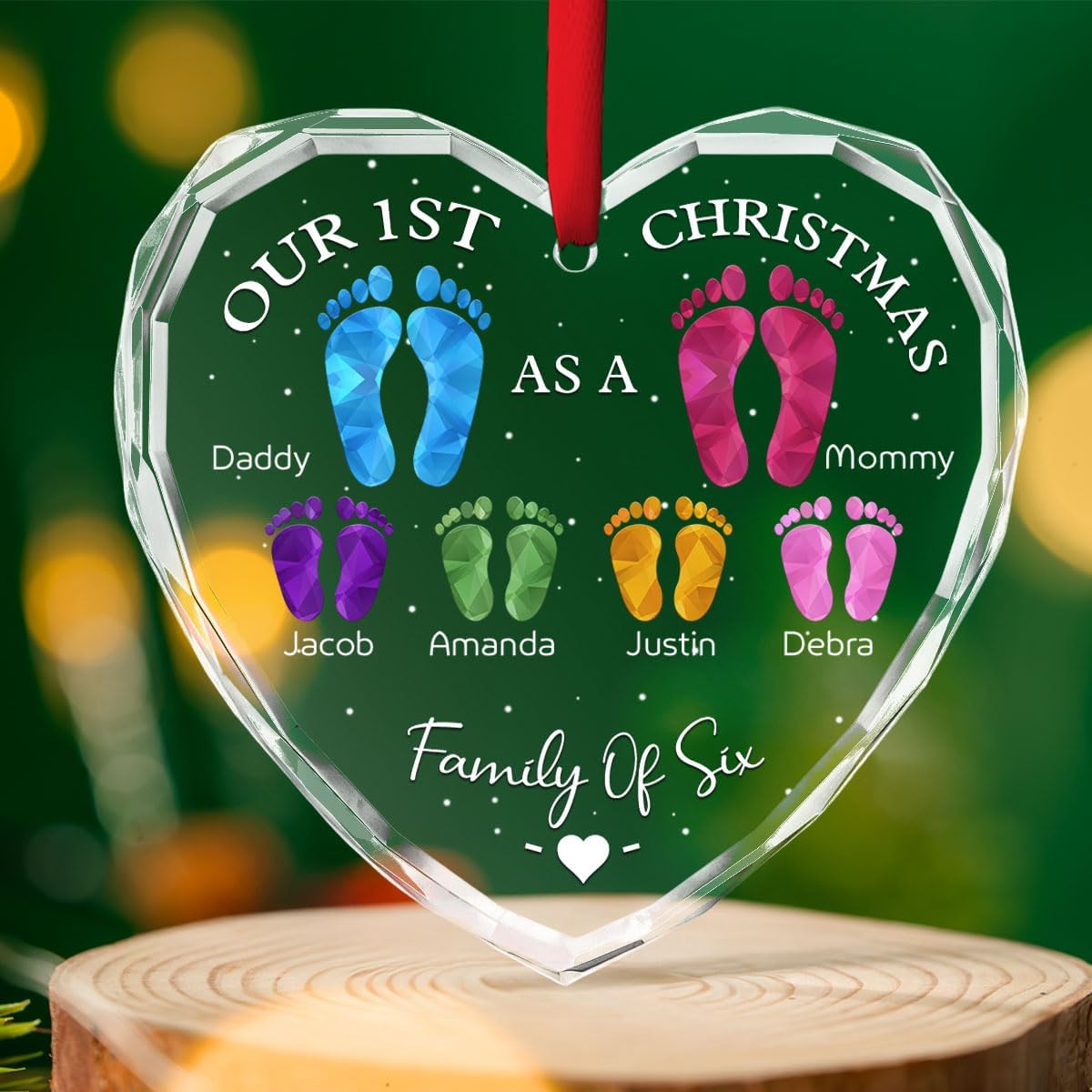 First Christmas As A Family - Personalized Custom Glass Ornament for Family of 5 People and Pets, 1st Xmas Family Ornament 2025 Baby's First Christmas