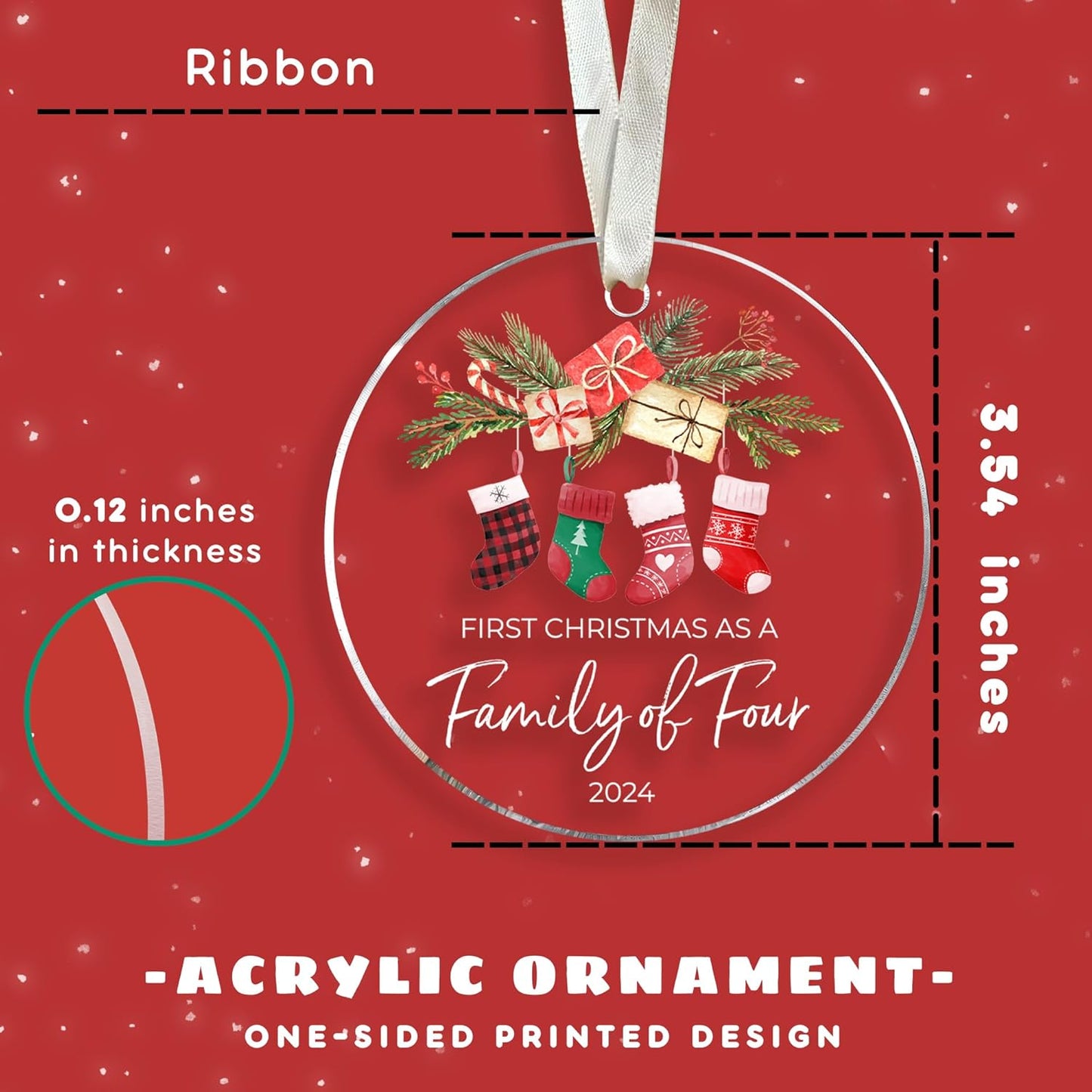 Family Christmas Ornaments 2024 - New Mom and Dad Gifts First Time 2024 - Our First Christmas as a Family of 4 Ornament - Acrylic Ornament 2024