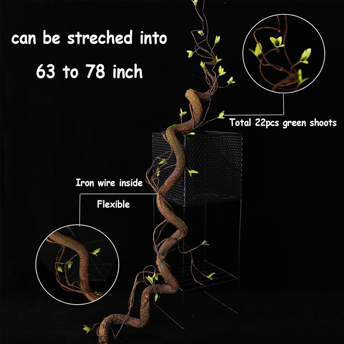 Bendable 63in Artificial Tree Twigs Cane Vine Branches Fake Plants Trunk Garland with Leaves for Home Wedding Garden Wall Hanging X'Mas Christmas Thanksgiving Day Decoration