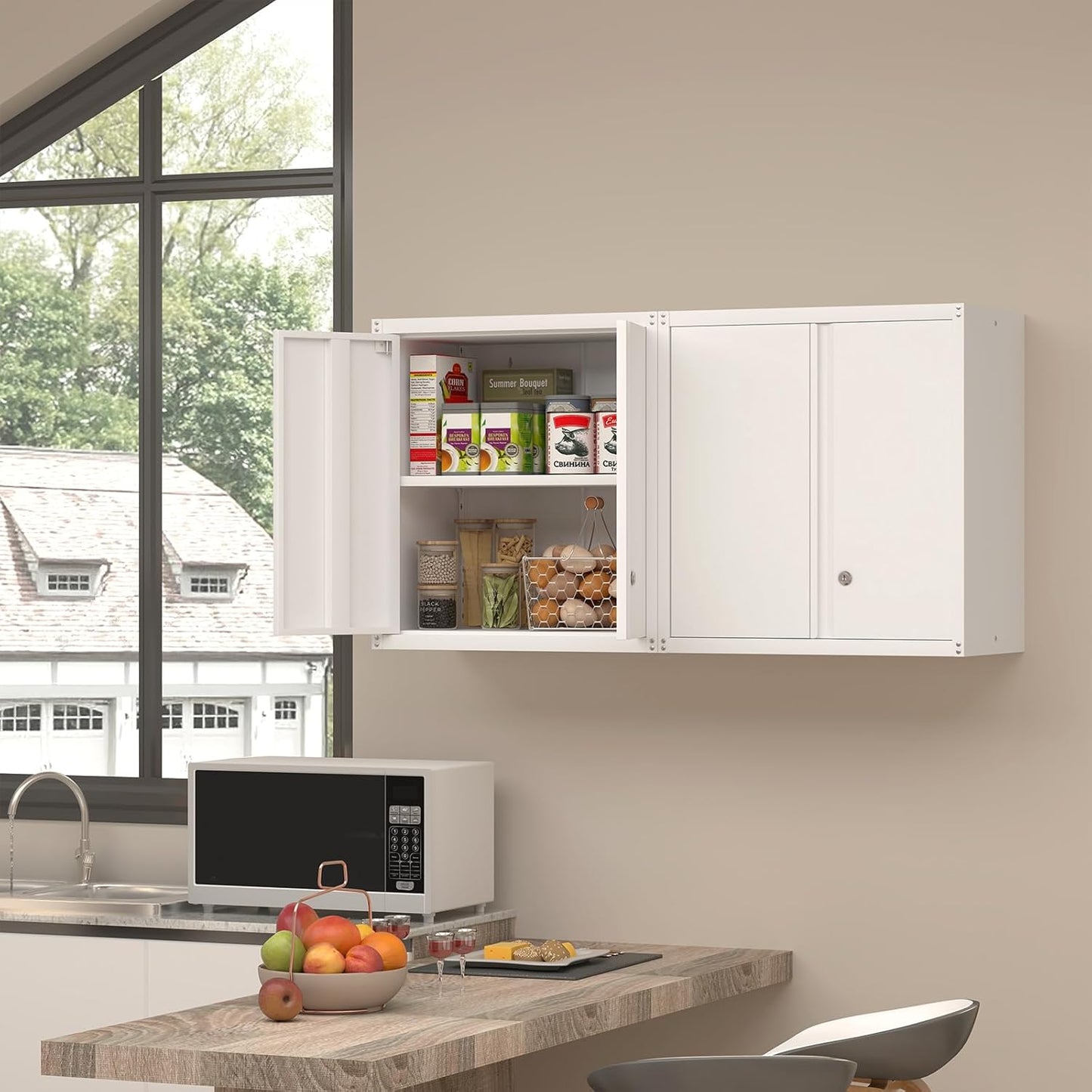 Wall Cabinet,Metal Storage Cabinet with 2 Doors,Locking Wall Cabinets for Office,Home,White