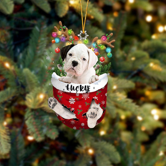 White Boxer Christmas Tree Ornament, Pocket Christmas Decor for Dog Lovers