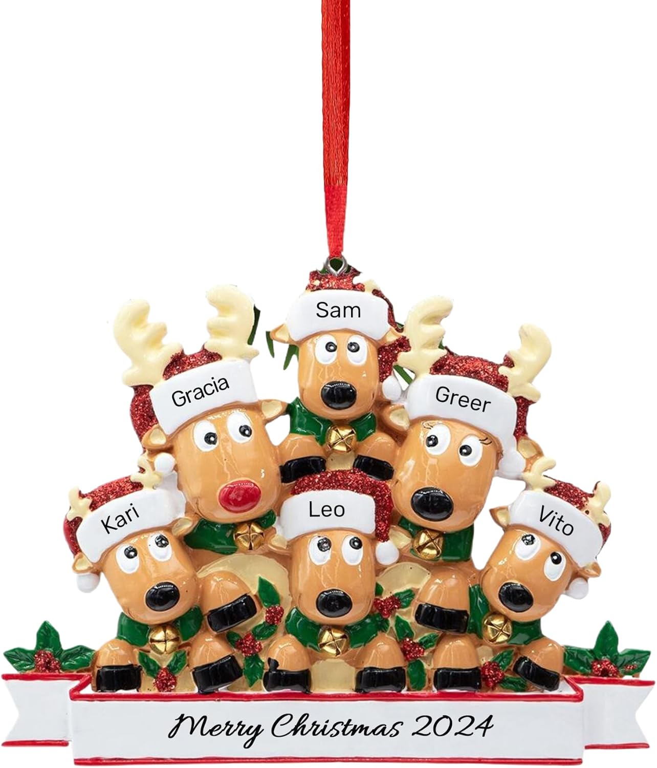 Personalized Christmas Ornaments 2025, Custom Reindeer Family Ornaments for Trees with Names, Handcrafted Christmas Deer Decorations for 2-8 Members, Meaningful Xmas Family of 6