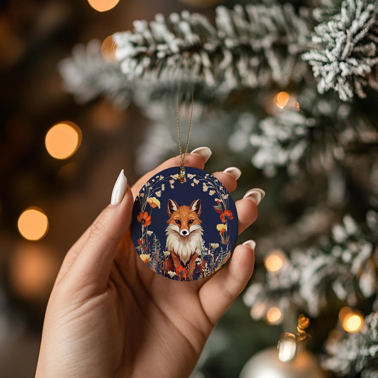 Fox Ornaments, Fox Decorations, Fox Gifts for Women, Botanical Fox Ceramic Ornaments, Fox Decorative Hanging Ornament