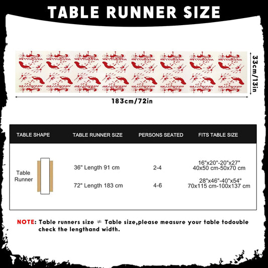 Halloween Table Runner 13 x 72 Inch, Scary Red Blood Footprints Linen Table Runner, Kitchen Dining Table Decorations, Halloween Table Decorations, Long Table Runner for Home Room Party Decor