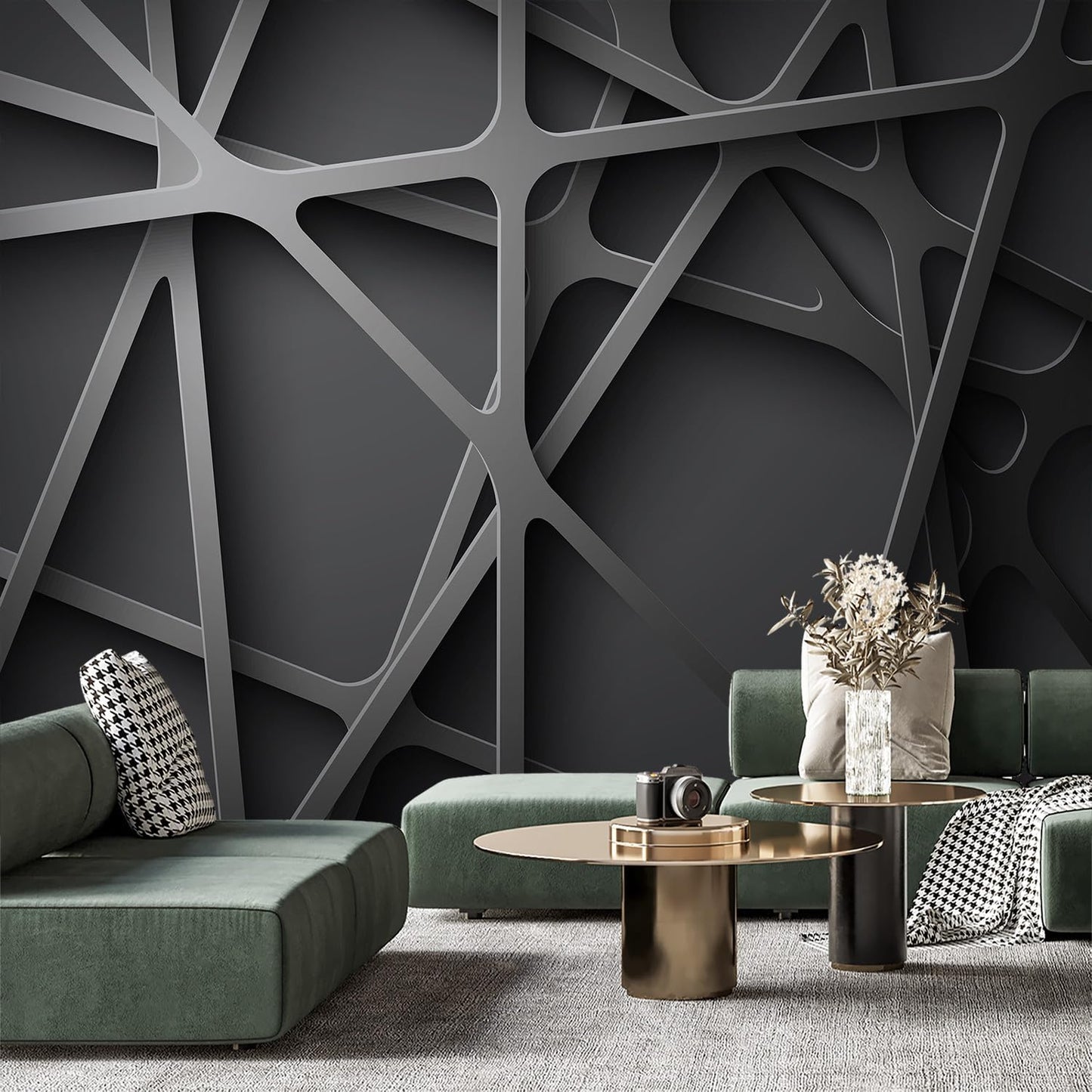 -3D Black Abstract Geometric Wallpaper Bedroom Living Room 100" x 65" (Not Peel and Stick)