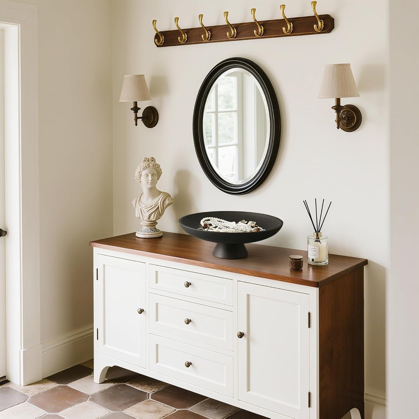 Modern Resin Pedestal Decorative Bowl, Large Fruit Bowl for Kitchen Counter, Stylish Key Bowl for Entryway Table, Matte Black