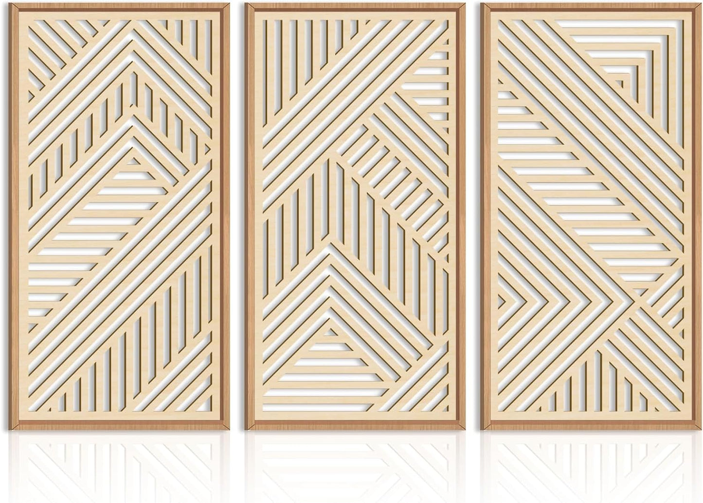 IARTTOP 3 Pieces Wood Boho Wall Art Framed Mid century Modern Wooden Wall Decor Large Minimalist Geometric Line Decor for Living Room Bedroom Office-16 x32