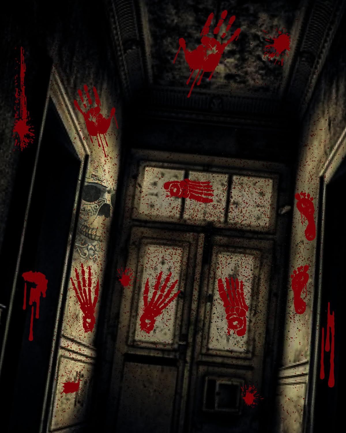 Halloween Bloody Handprint Footprint Window Stickers Wall Stickers for Halloween Party Decorations Inside Outside Decor Come with Plastic Scraper Tools 2pcs