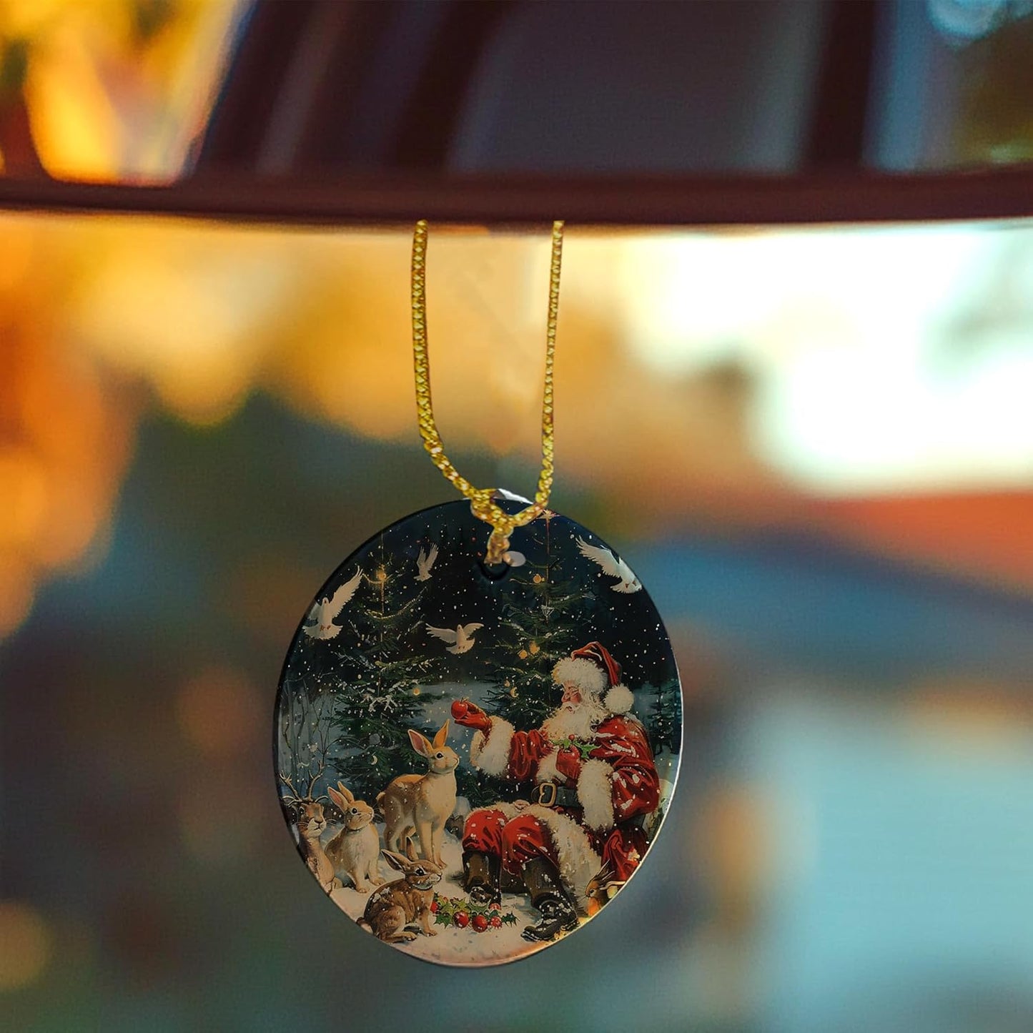 Vintage Christmas Santa Bunny Ceramic Ornament Gifts, Retro Rustic Winter Santa Bunny Decorative Hanging Ornaments for Xmas Tree Holiday Party Decoration, Winter Xmas Tree Decorations