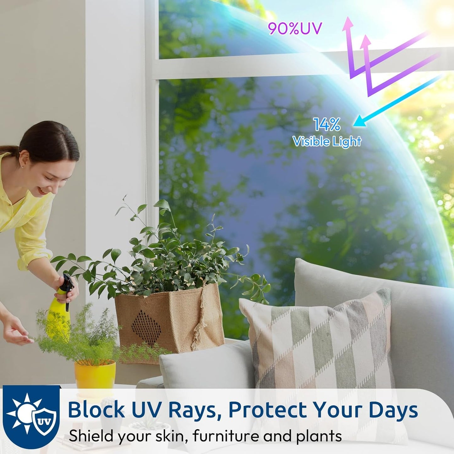 rabbitgoo Window Privacy Film One Way Window Tint for Home, Removable Reflective Heat Sun Blocking Anti UV Glass Door Covering, Mirror Tinting Film House Office, 17.5 in X 13.1 Feet, Blue Silver