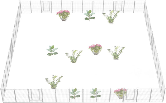 FXW Garden Fence Outdoor for The Yard – 40in(H) x 108.0ft(L) Heavy Duty Metal Animal Barrier for Dog and Rabbit, Decorative Dog Fence, 48 Panels, White