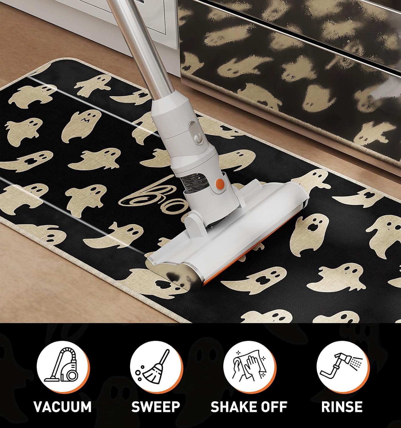 Halloween Kitchen Mat Set of 2, Ghosts Boo Halloween Kitchen Decor, Halloween Rug for Floor, Indoor Spooky Home Decor with Non-Slip Backing,17 x 29 Inch & 17 x 47 Inch