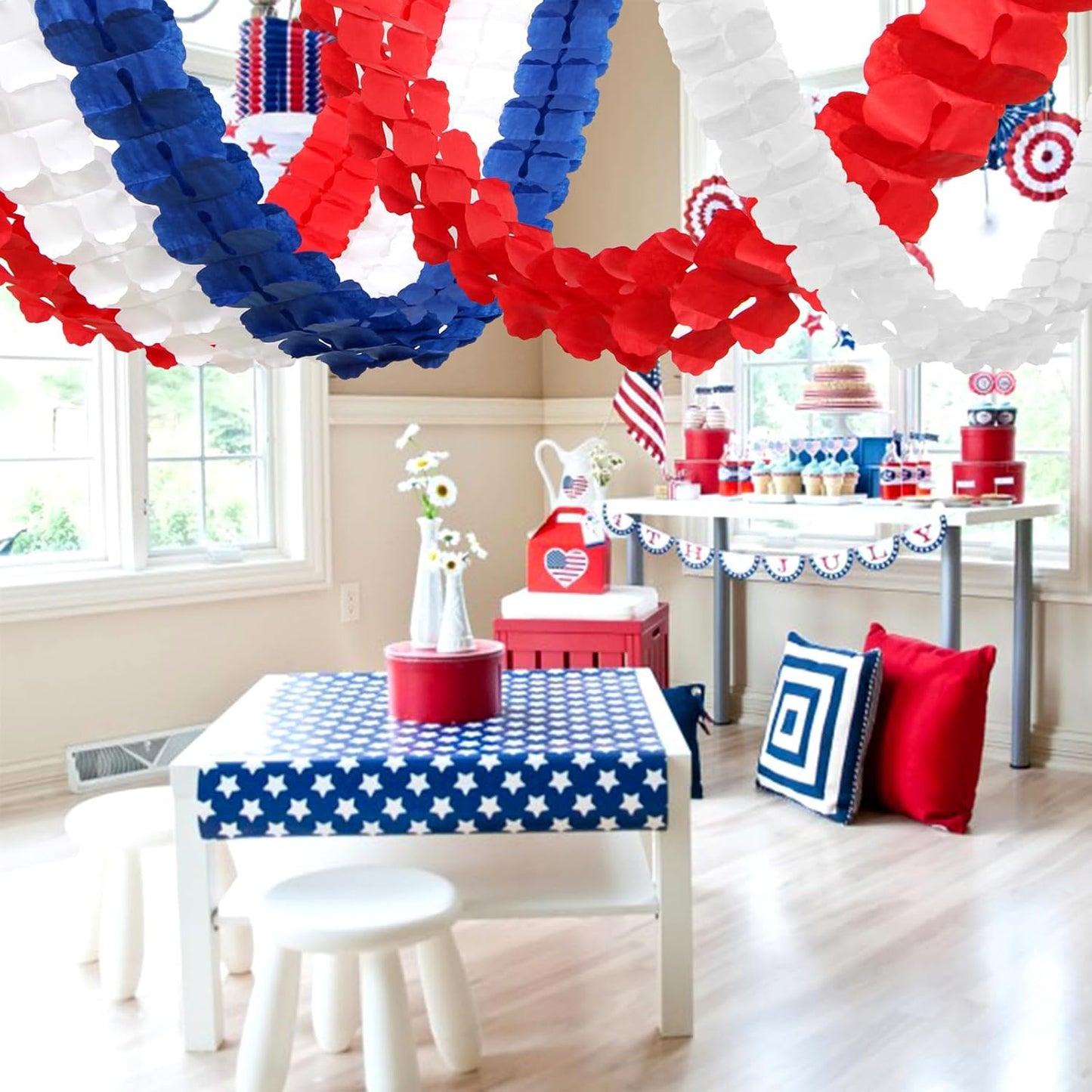 Fourth-4th of July Memorial-Day Party-Decorations - 157FT Red White Blue Patriotic Streamers Garland,Graduation Four-Leaf Clover Hanging Banner,Independence American Birthday Decor Hugtmr