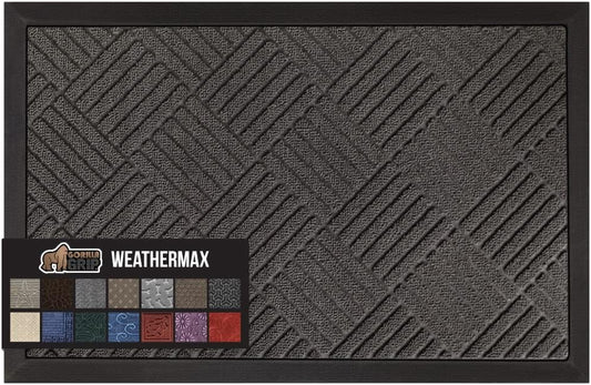 GORILLA GRIP 100% Waterproof All-Season WeatherMax Doormat, 60x24, US Designed Natural Rubber, Stain and Fade Resistant, Low Profile Indoor Outdoor Door Mats, Easy Clean Patio Mat, Gray Diamond