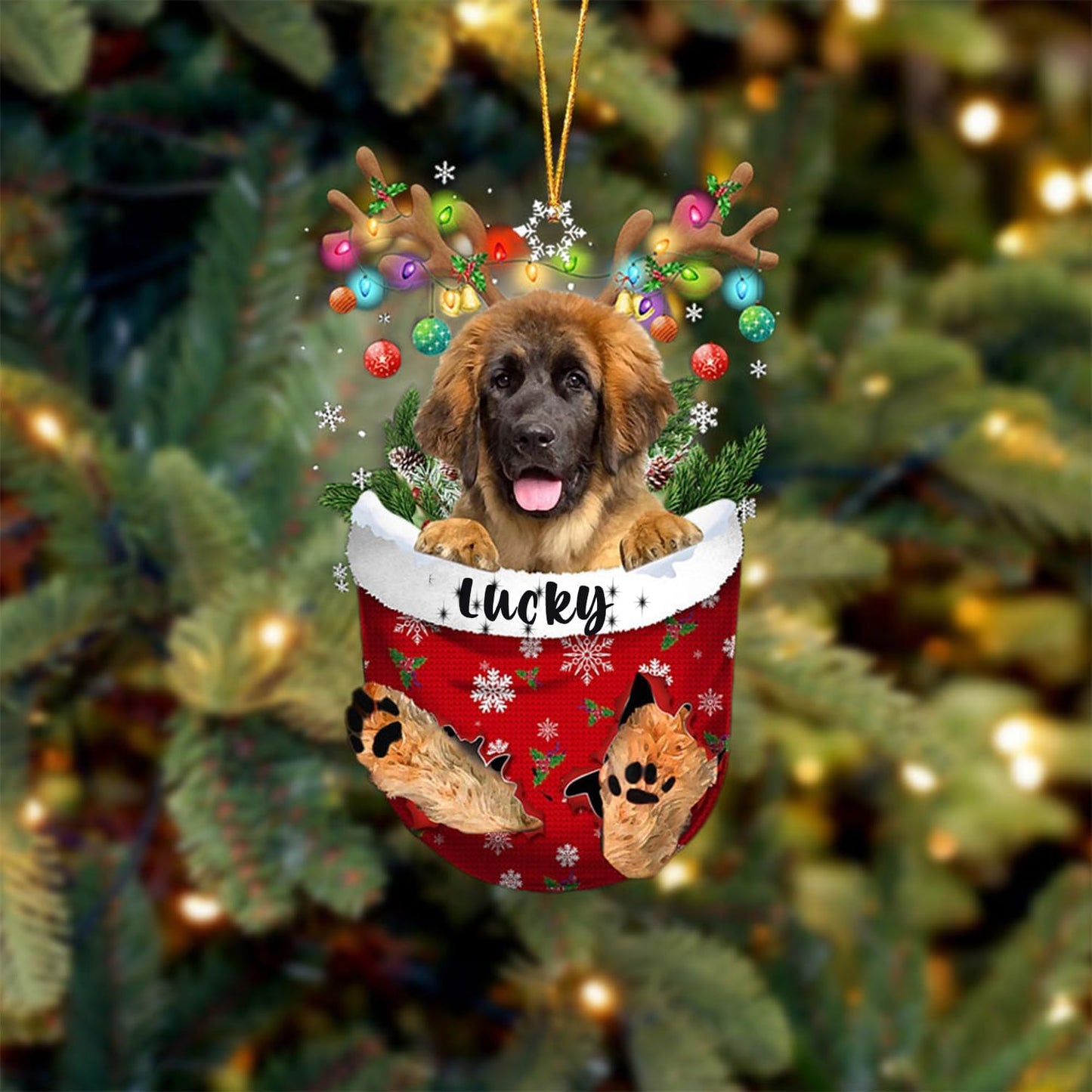 Leonberger Dog Christmas Ornament, Leonberger in Snow Pocket Christmas Tree Ornament, Dog Lovers Gift Idea Xmas Decor, Christmas Decorations for Tree, Christmas Ornament Gift for Dog Lovers