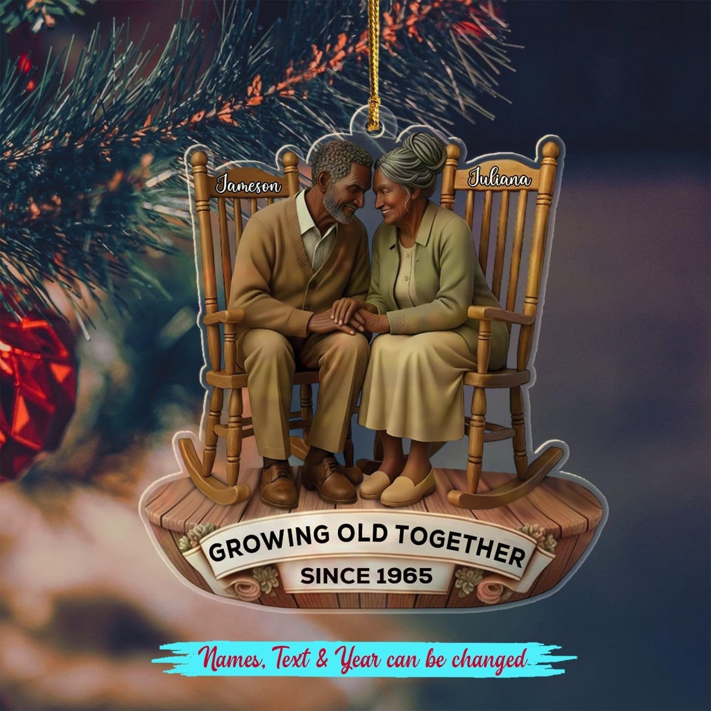 Personalized Growing Old Together Since Shaped Ornament Gift for African American Mr & Mrs, Custom Text Name Old Couple African American Married Ornaments, Wedding Anniversary Christmas Ornament 2025
