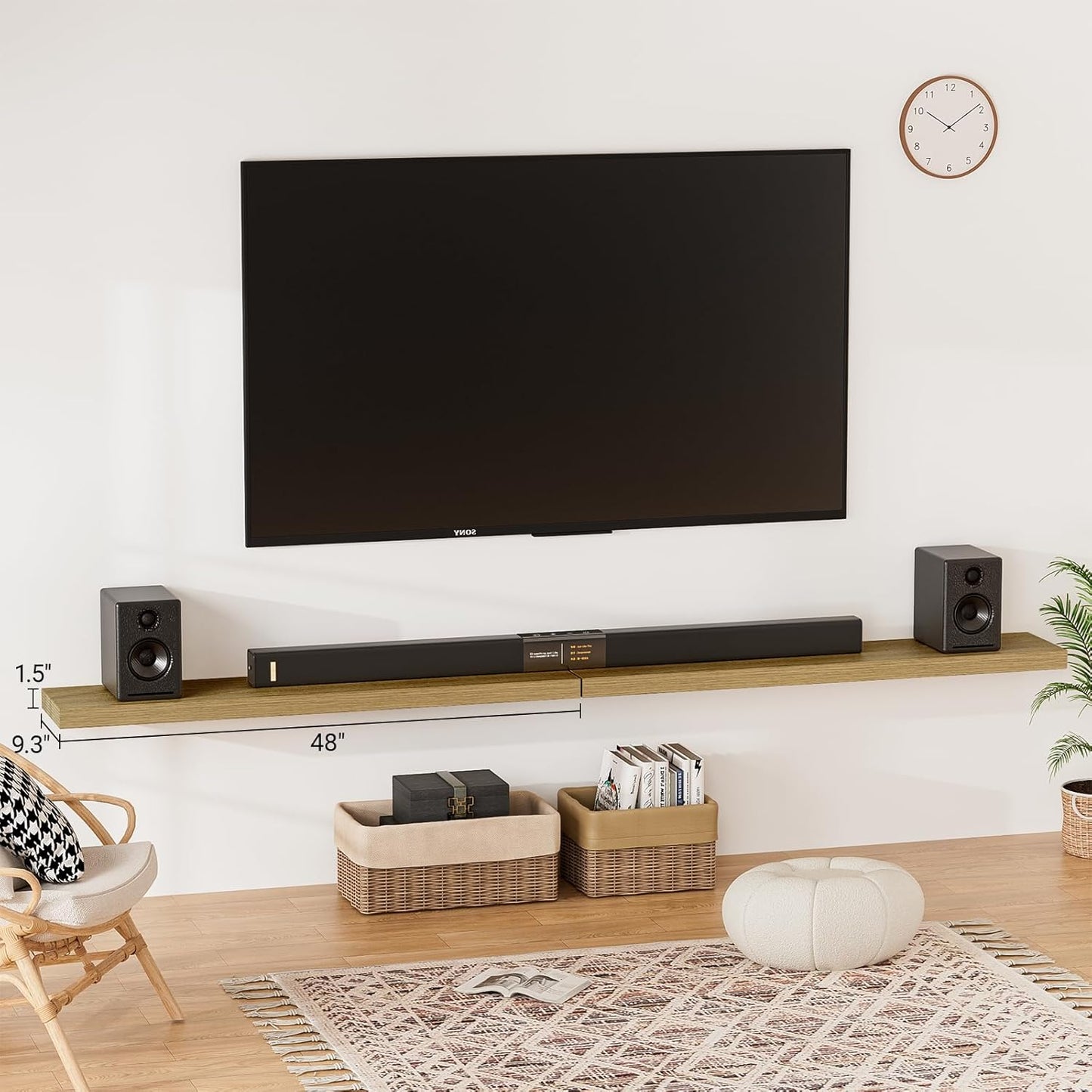 Heimlove Floating Shelves for Wall 48 Inches Long,9.3" Deep Oak Floating Shelf Set of 2,Wall Mounted Wood Shelves for Bathroom Bedroom Living Room Kitchen Office,Shelf for Books Storage Room Decor